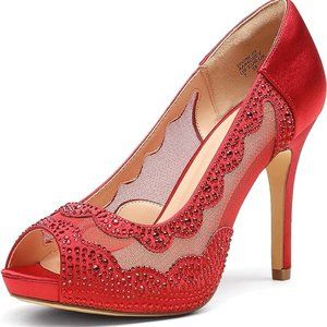 DREAM PAIRS Women's Divine-01 Red High Heel Pump Shoes Size 8.5 M US